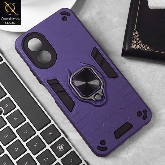 Oppo A18 Cover - Blue - New Dual PC + TPU Hybrid Style Protective Soft Border Case With Kickstand Holder