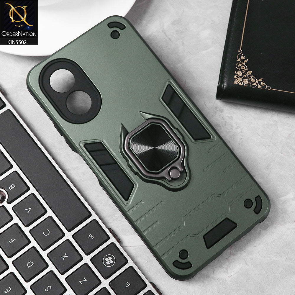 Oppo A38 Cover - Sea green - New Dual PC + TPU Hybrid Style Protective Soft Border Case With Kickstand Holder