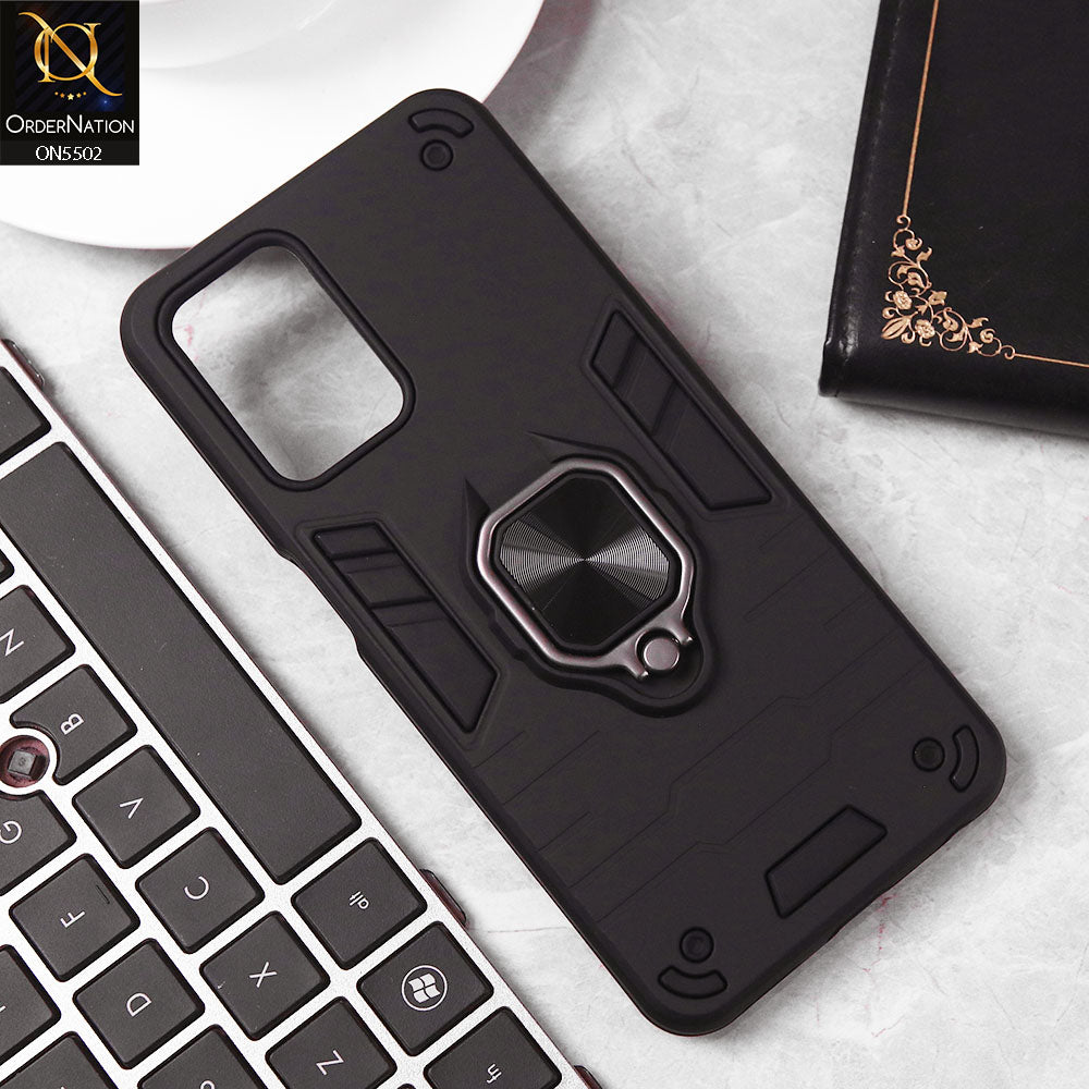 Oppo A54 4G Cover - Black - New Dual PC + TPU Hybrid Style Protective Soft Border Case With Kickstand Holder