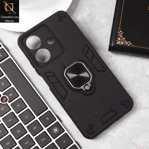 Realme Note 60 Cover - Black - New Dual PC + TPU Hybrid Style Protective Soft Border Case With Kickstand Holder