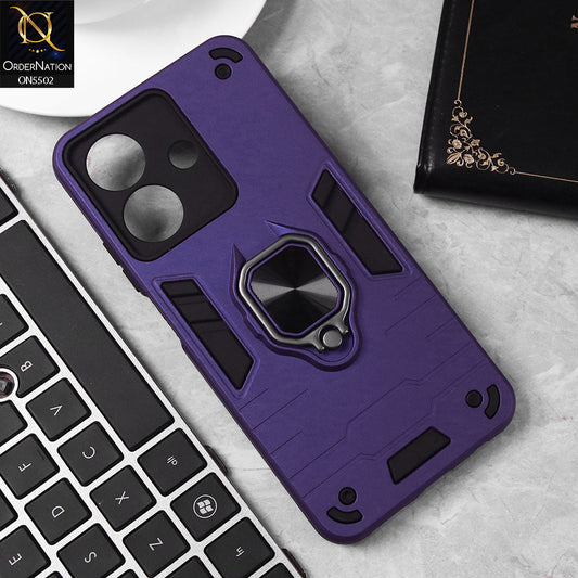 Realme C61 (India) Cover - Blue - New Dual PC + TPU Hybrid Style Protective Soft Border Case With Kickstand Holder