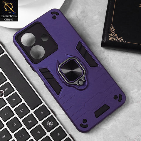 Realme C61 (India) Cover - Blue - New Dual PC + TPU Hybrid Style Protective Soft Border Case With Kickstand Holder