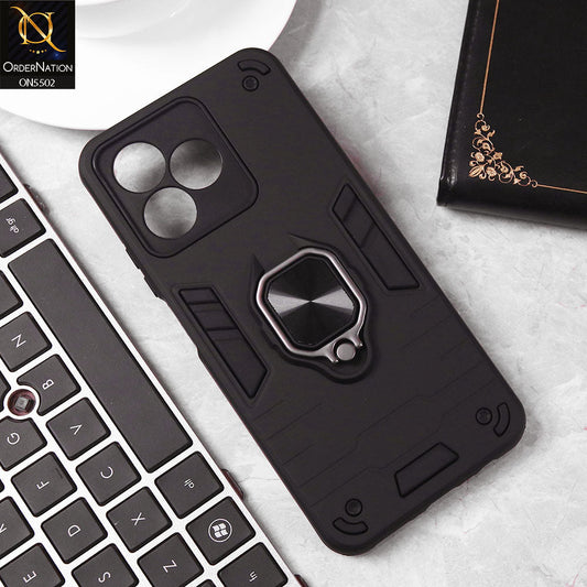 Realme C51 Cover - Black - New Dual PC + TPU Hybrid Style Protective Soft Border Case With Kickstand Holder