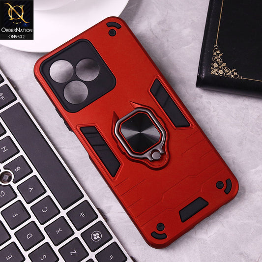 Realme Note 50 Cover - Red - New Dual PC + TPU Hybrid Style Protective Soft Border Case With Kickstand Holder