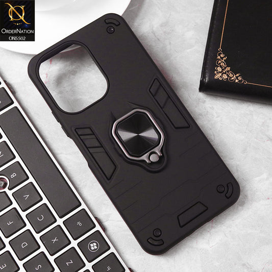Xiaomi Redmi 13C Cover - Black - New Dual PC + TPU Hybrid Style Protective Soft Border Case With Kickstand Holder
