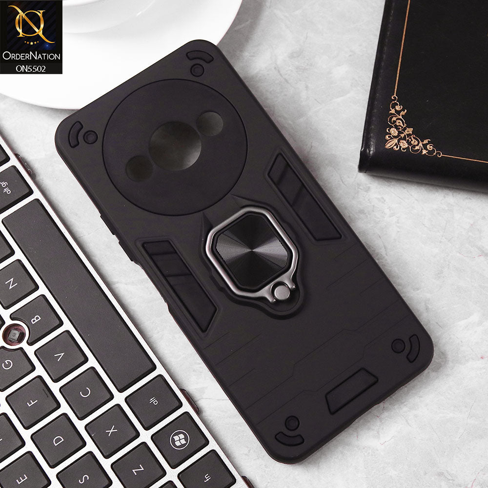 Xiaomi Redmi A3 Cover - Black - New Dual PC + TPU Hybrid Style Protective Soft Border Case With Kickstand Holder