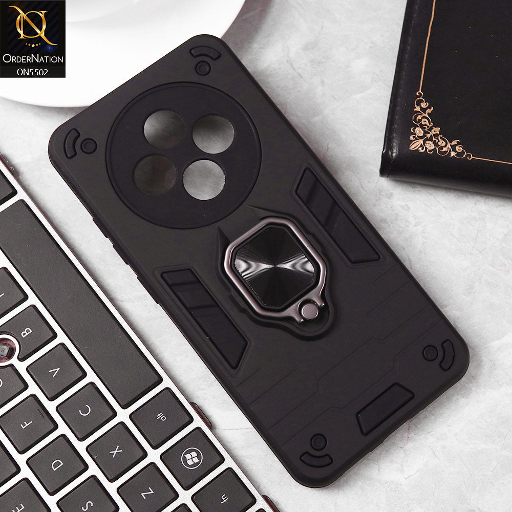 Oppo Reno 12F Cover - Black - New Dual PC + TPU Hybrid Style Protective Soft Border Case With Kickstand Holder