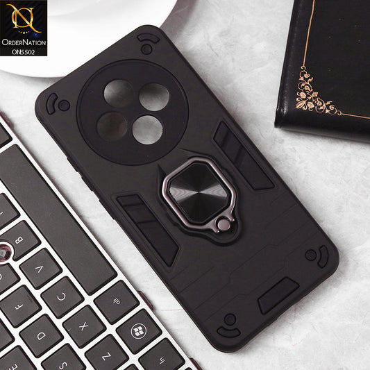 Oppo Reno 12F Cover - Black - New Dual PC + TPU Hybrid Style Protective Soft Border Case With Kickstand Holder