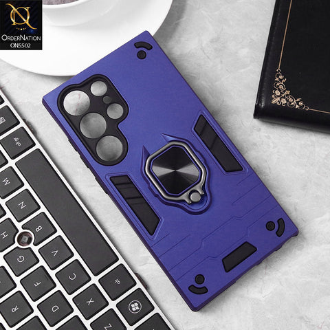 Samsung Galaxy S24 Ultra Cover - Blue - New Dual PC + TPU Hybrid Style Protective Soft Border Case With Kickstand Holder