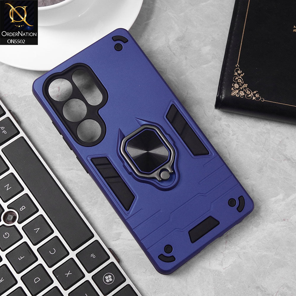 Samsung Galaxy S25 Ultra Cover - Blue - New Dual PC + TPU Hybrid Style Protective Soft Border Case With Kickstand Holder