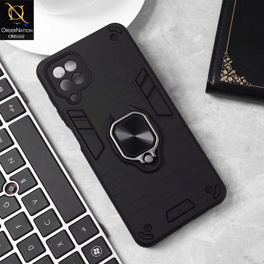 Samsung Galaxy A12 Cover - Black - New Dual PC + TPU Hybrid Style Protective Soft Border Case With Kickstand Holder