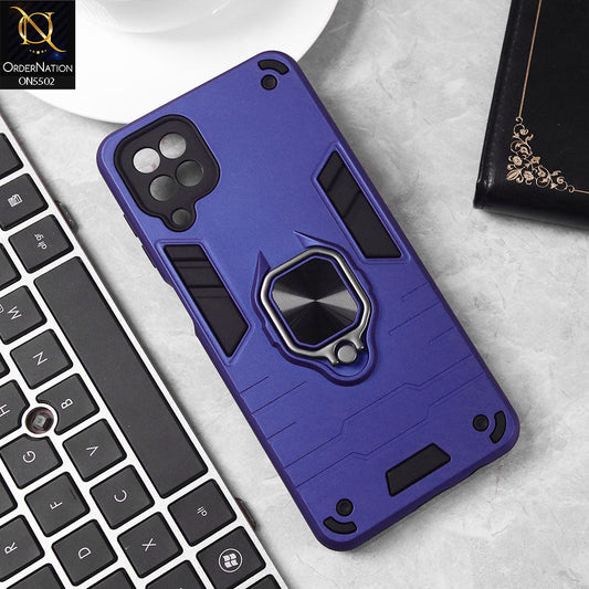Samsung Galaxy A12 Cover - Blue - New Dual PC + TPU Hybrid Style Protective Soft Border Case With Kickstand Holder