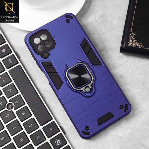 Samsung Galaxy A12 Cover - Blue - New Dual PC + TPU Hybrid Style Protective Soft Border Case With Kickstand Holder