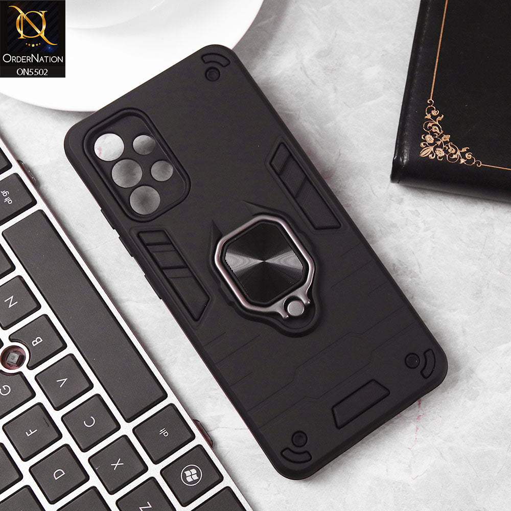 Samsung Galaxy A32 Cover - Black - New Dual PC + TPU Hybrid Style Protective Soft Border Case With Kickstand Holder