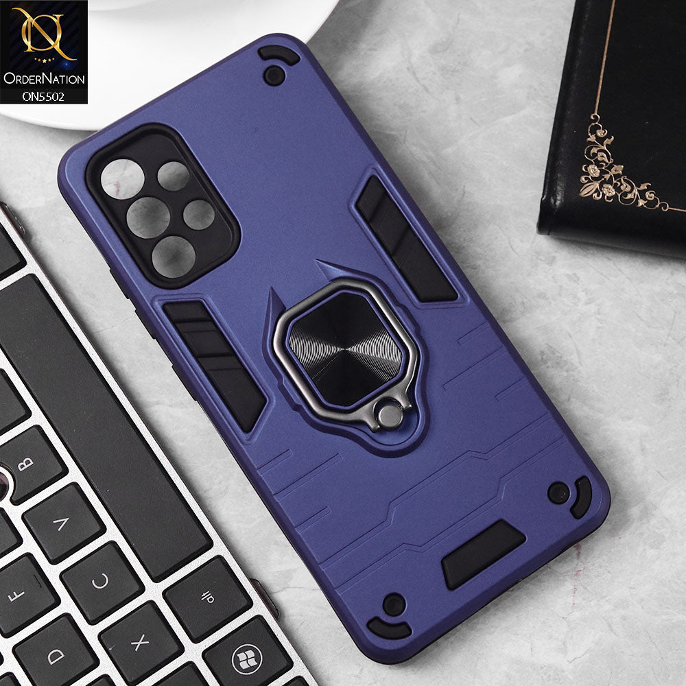 Samsung Galaxy A32 Cover - Blue - New Dual PC + TPU Hybrid Style Protective Soft Border Case With Kickstand Holder