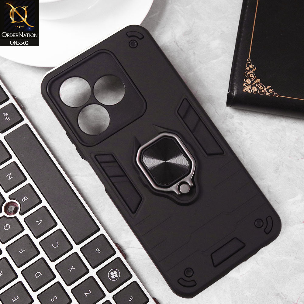 Tecno Spark 20C Cover - Black - New Dual PC + TPU Hybrid Style Protective Soft Border Case With Kickstand Holder