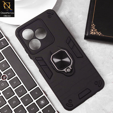Tecno Spark 20C Cover - Black - New Dual PC + TPU Hybrid Style Protective Soft Border Case With Kickstand Holder