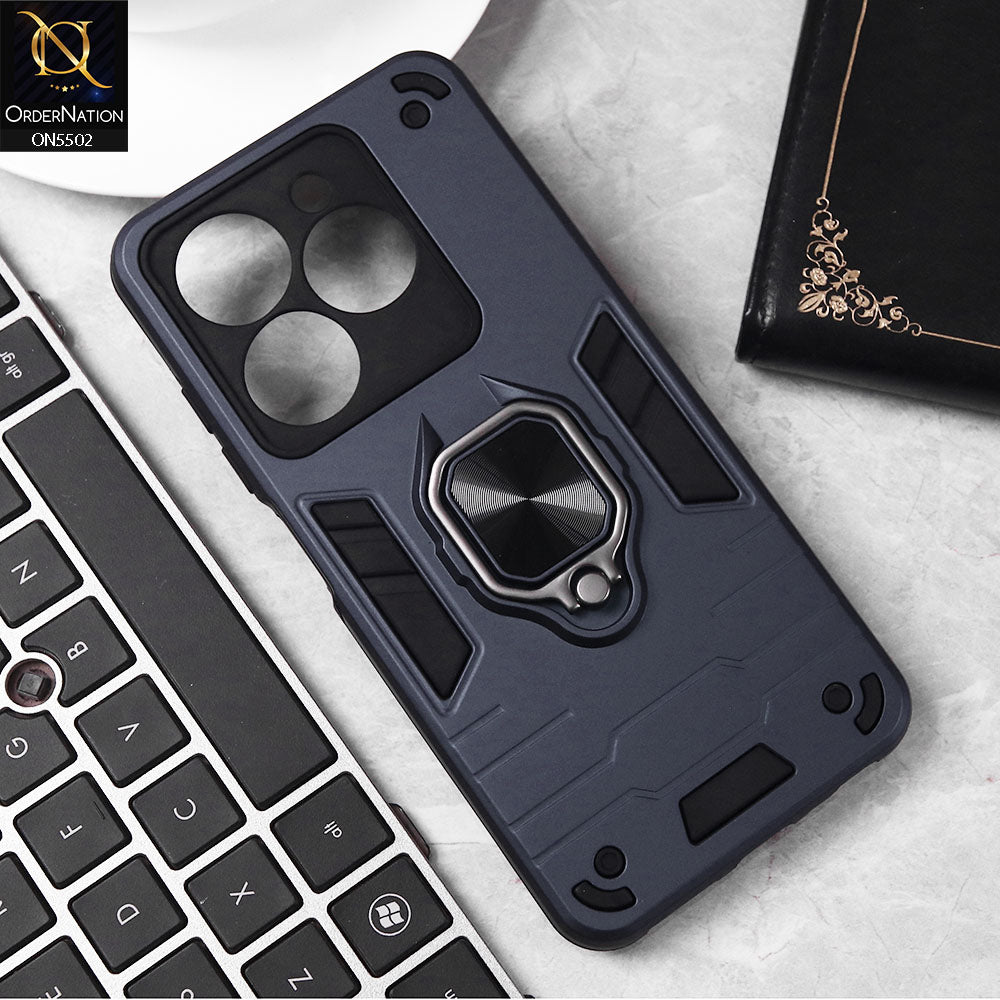 Itel P55 4G Cover - Midnight Blue - New Dual PC + TPU Hybrid Style Protective Soft Border Case With Kickstand Holder