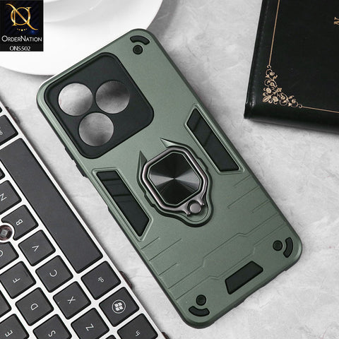 Itel P55 4G Cover - Sea green - New Dual PC + TPU Hybrid Style Protective Soft Border Case With Kickstand Holder