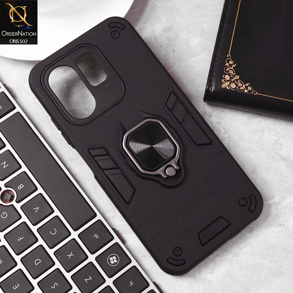 Infinix Hot 50i Cover - Black - New Dual PC + TPU Hybrid Style Protective Soft Border Case With Kickstand Holder