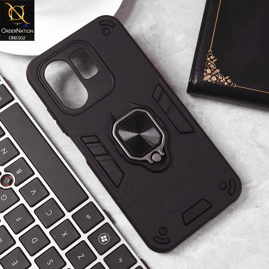 Infinix Hot 50i Cover - Black - New Dual PC + TPU Hybrid Style Protective Soft Border Case With Kickstand Holder