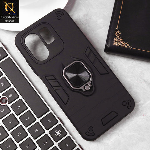 Infinix Hot 50i Cover - Black - New Dual PC + TPU Hybrid Style Protective Soft Border Case With Kickstand Holder
