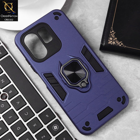 Infinix Hot 50i Cover - Blue - New Dual PC + TPU Hybrid Style Protective Soft Border Case With Kickstand Holder