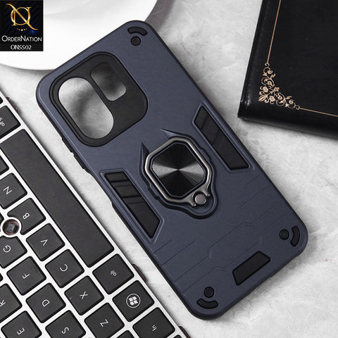 Infinix Hot 50i Cover - Midnight Blue - New Dual PC + TPU Hybrid Style Protective Soft Border Case With Kickstand Holder