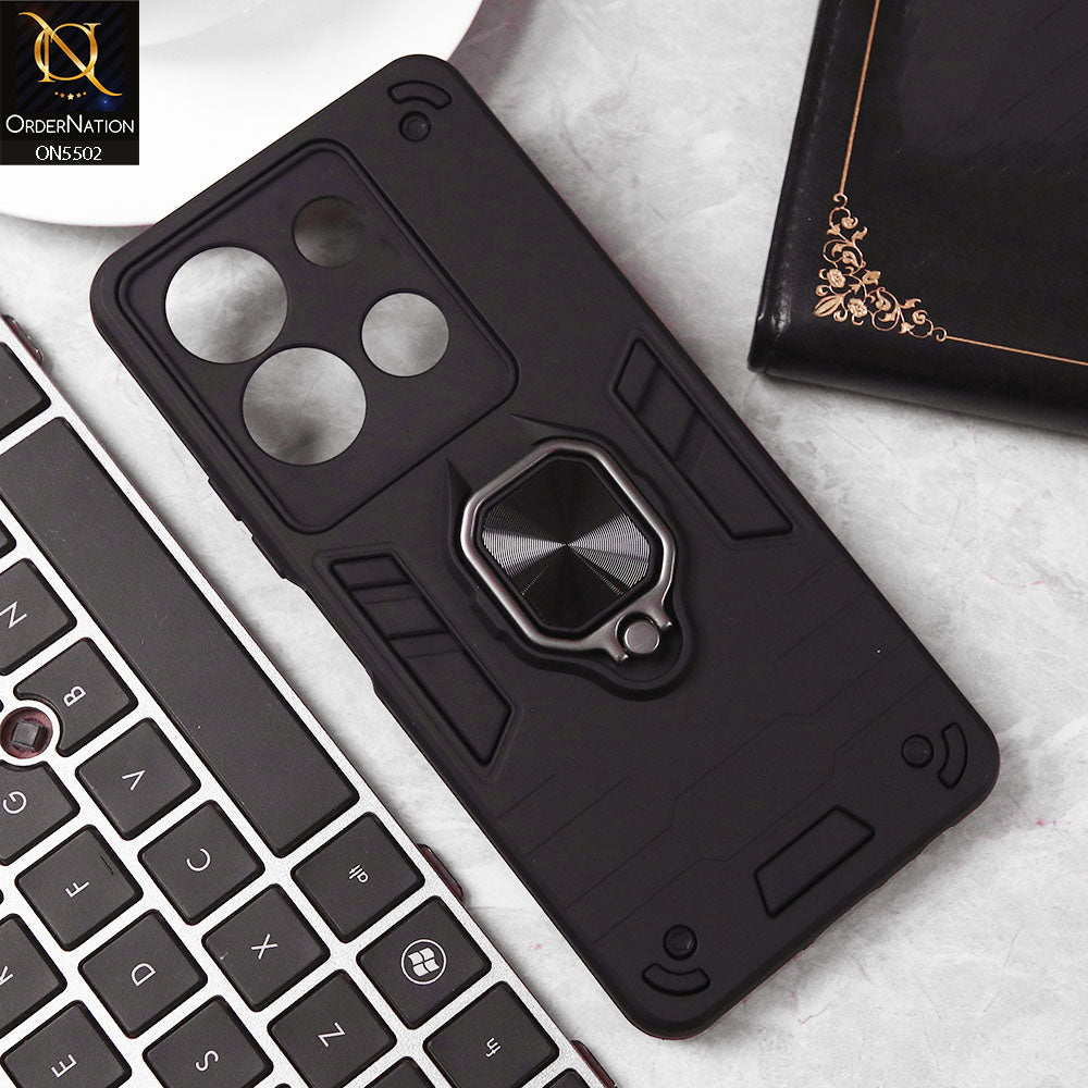 Tecno Pop 7 Cover - Black - New Dual PC + TPU Hybrid Style Protective Soft Border Case With Kickstand Holder