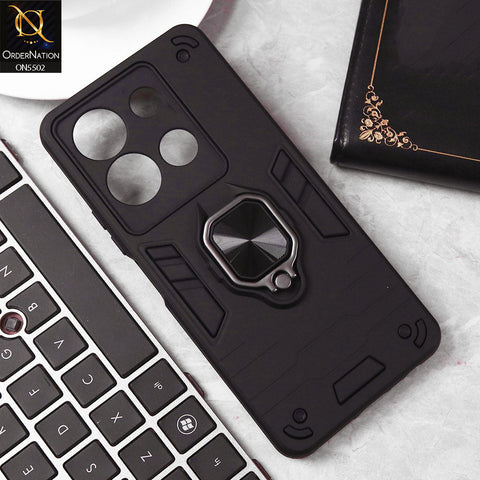 Tecno Pop 7 Cover - Black - New Dual PC + TPU Hybrid Style Protective Soft Border Case With Kickstand Holder