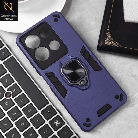 Infinix Smart 7 HD Cover - Blue - New Dual PC + TPU Hybrid Style Protective Soft Border Case With Kickstand Holder