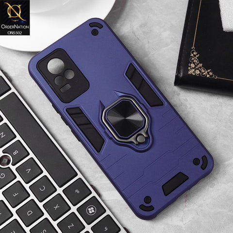 Vivo Y73 Cover - Blue - New Dual PC + TPU Hybrid Style Protective Soft Border Case With Kickstand Holder