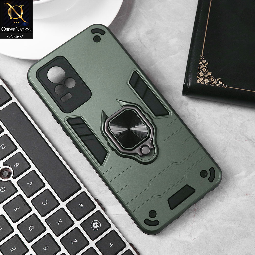 Vivo Y73 Cover - Sea green - New Dual PC + TPU Hybrid Style Protective Soft Border Case With Kickstand Holder