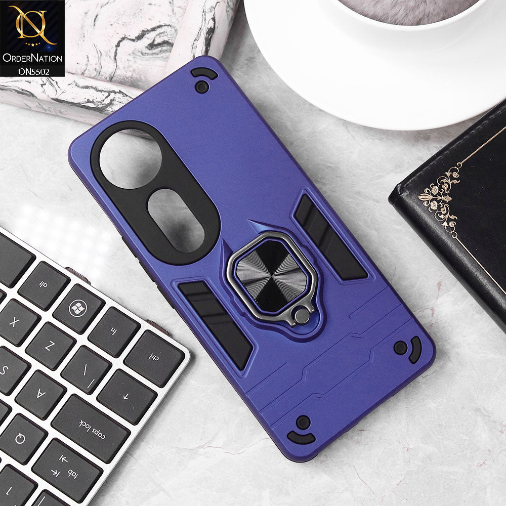 Vivo V40 Cover - Blue - New Dual PC + TPU Hybrid Style Protective Soft Border Case With Kickstand Holder