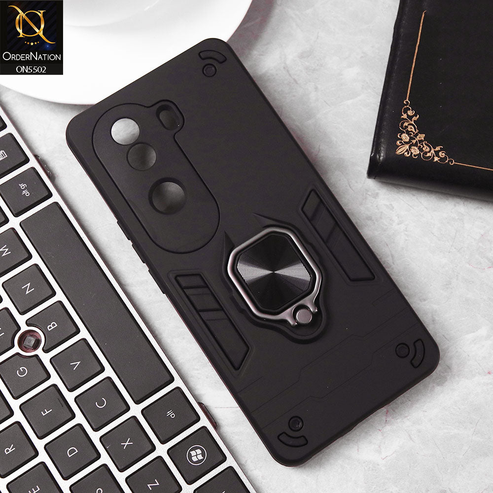 Vivo V40e Cover - Black - New Dual PC + TPU Hybrid Style Protective Soft Border Case With Kickstand Holder