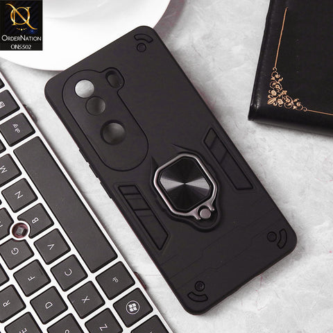 Vivo V40e Cover - Black - New Dual PC + TPU Hybrid Style Protective Soft Border Case With Kickstand Holder