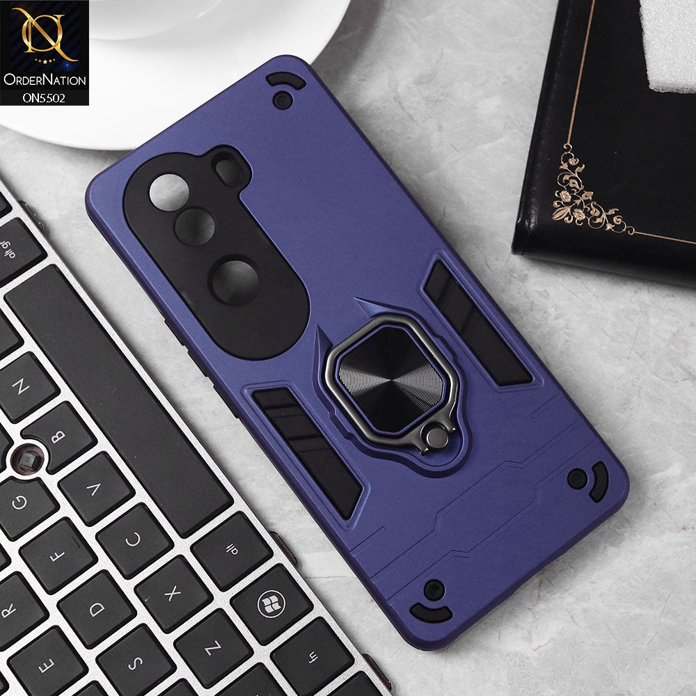 Vivo iQOO Z9s Cover - Blue - New Dual PC + TPU Hybrid Style Protective Soft Border Case With Kickstand Holder