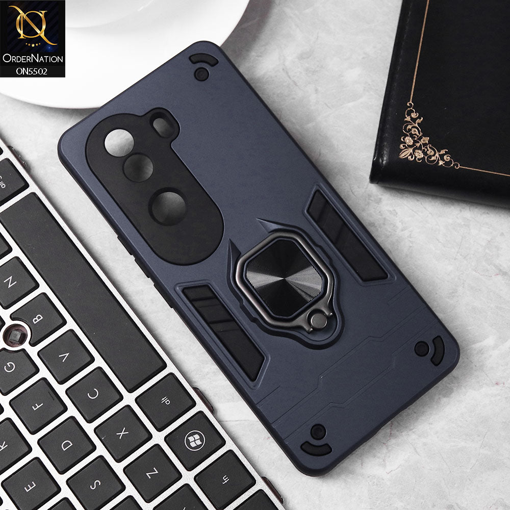 Vivo V40e Cover - Midnight Blue - New Dual PC + TPU Hybrid Style Protective Soft Border Case With Kickstand Holder