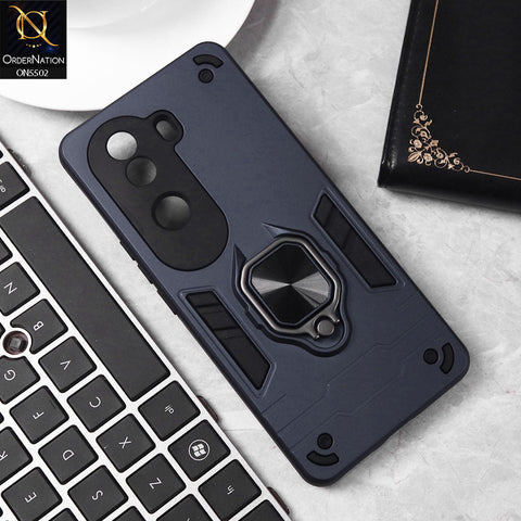 Vivo V40e Cover - Midnight Blue - New Dual PC + TPU Hybrid Style Protective Soft Border Case With Kickstand Holder
