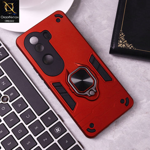 Vivo V40e Cover - Red - New Dual PC + TPU Hybrid Style Protective Soft Border Case With Kickstand Holder
