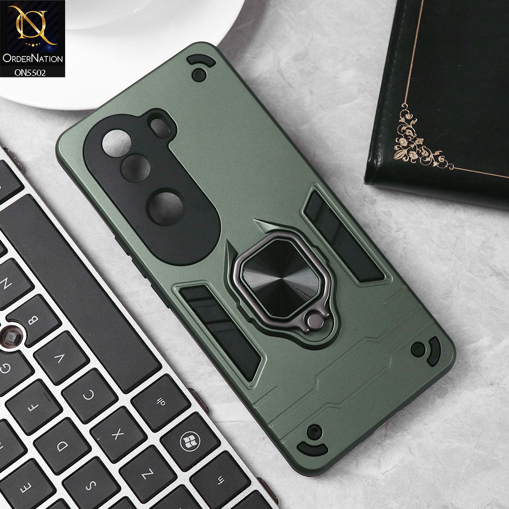 Vivo V40e Cover - Sea green - New Dual PC + TPU Hybrid Style Protective Soft Border Case With Kickstand Holder