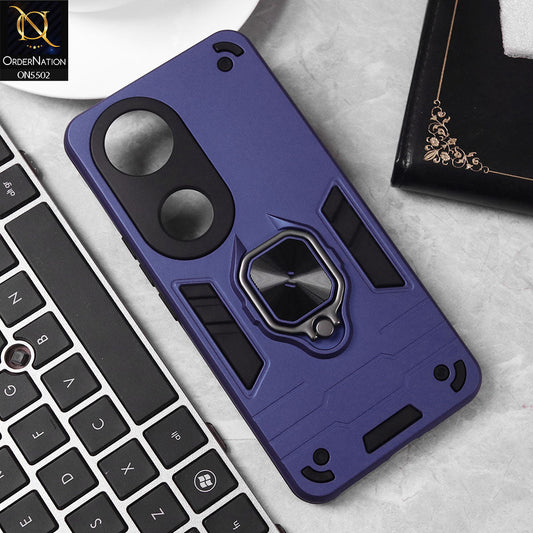 Vivo V50 Cover - Blue - New Dual PC + TPU Hybrid Style Protective Soft Border Case With Kickstand Holder