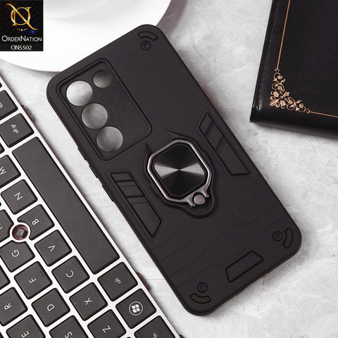 Vivo Y200e Cover - Black - New Dual PC + TPU Hybrid Style Protective Soft Border Case With Kickstand Holder