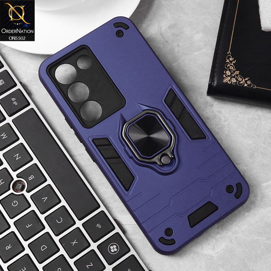 Vivo Y200e Cover - Blue - New Dual PC + TPU Hybrid Style Protective Soft Border Case With Kickstand Holder