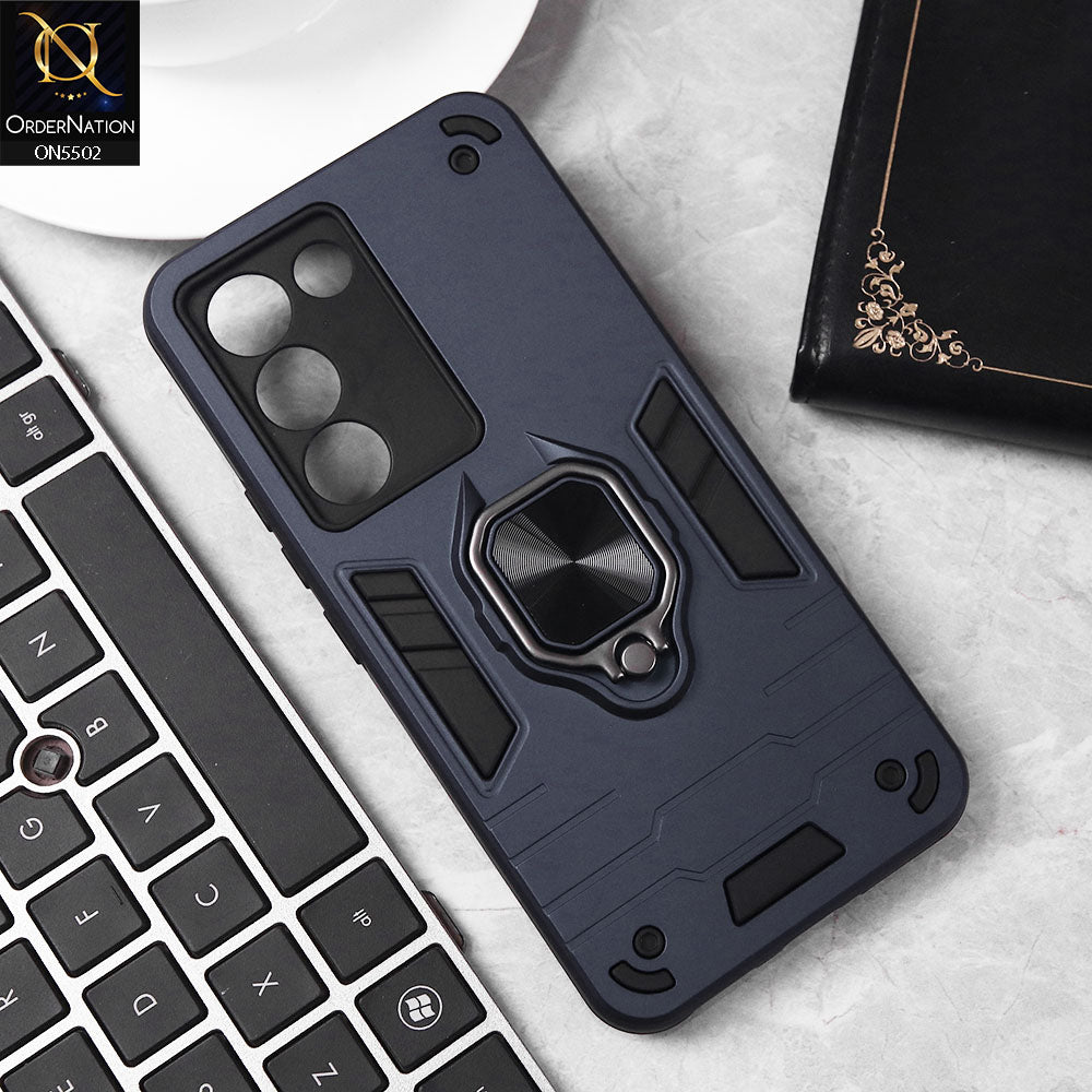 Vivo Y200e Cover - Midnight Blue - New Dual PC + TPU Hybrid Style Protective Soft Border Case With Kickstand Holder