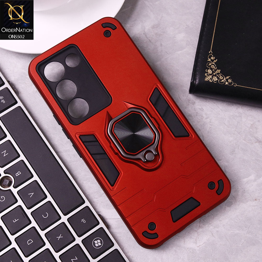 Vivo Y200e Cover - Red - New Dual PC + TPU Hybrid Style Protective Soft Border Case With Kickstand Holder