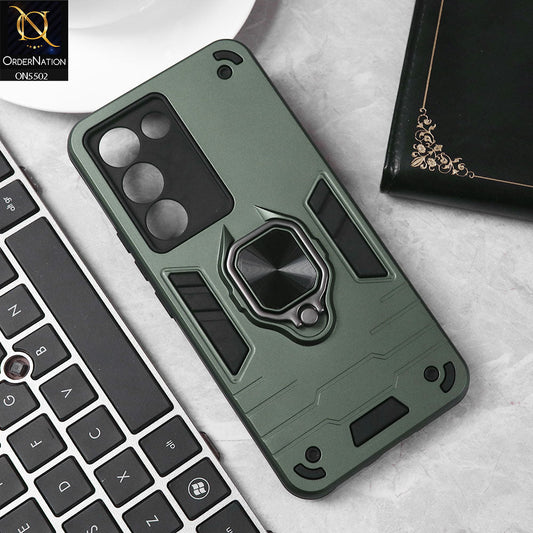 Vivo Y200e Cover - Sea green - New Dual PC + TPU Hybrid Style Protective Soft Border Case With Kickstand Holder