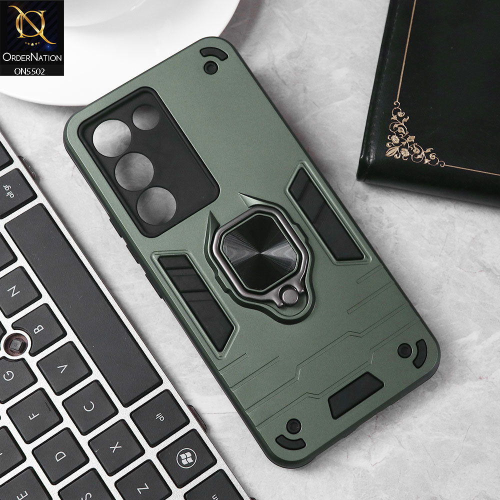 Vivo Y100 4G Cover - Sea green - New Dual PC + TPU Hybrid Style Protective Soft Border Case With Kickstand Holder