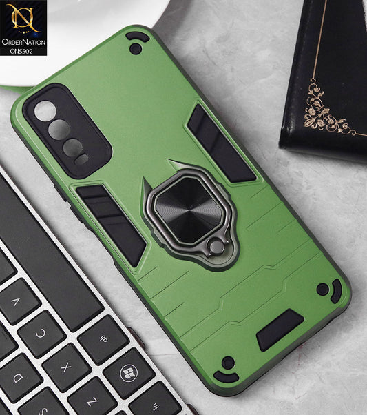 Vivo Y11s Cover - Lime Green - New Dual PC + TPU Hybrid Style Protective Soft Border Case With Kickstand Holder