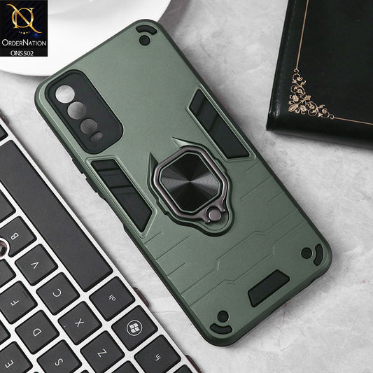 Vivo Y20T Cover - Sea green - New Dual PC + TPU Hybrid Style Protective Soft Border Case With Kickstand Holder